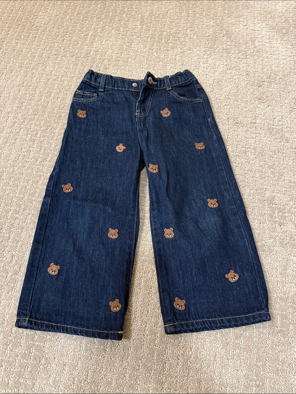 Zara Navy Blue Denim Jeans with Bear Embroidery
